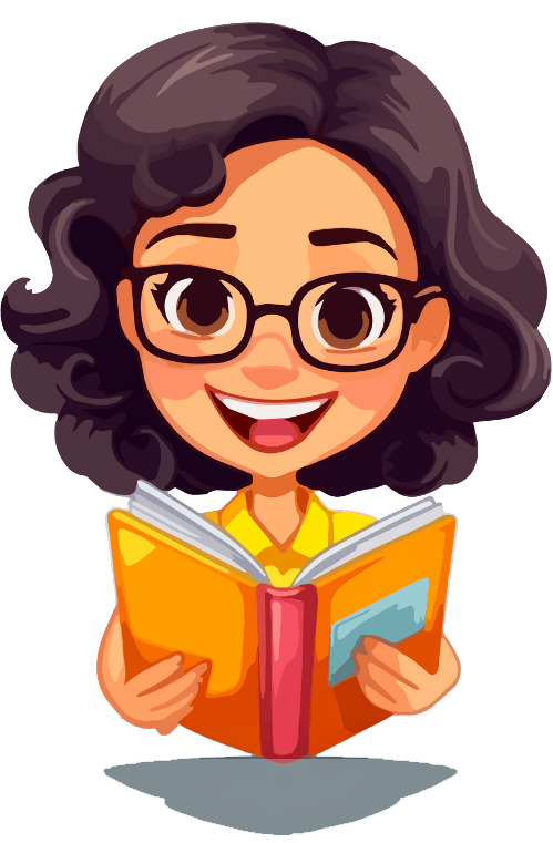Animated teacher reading a book